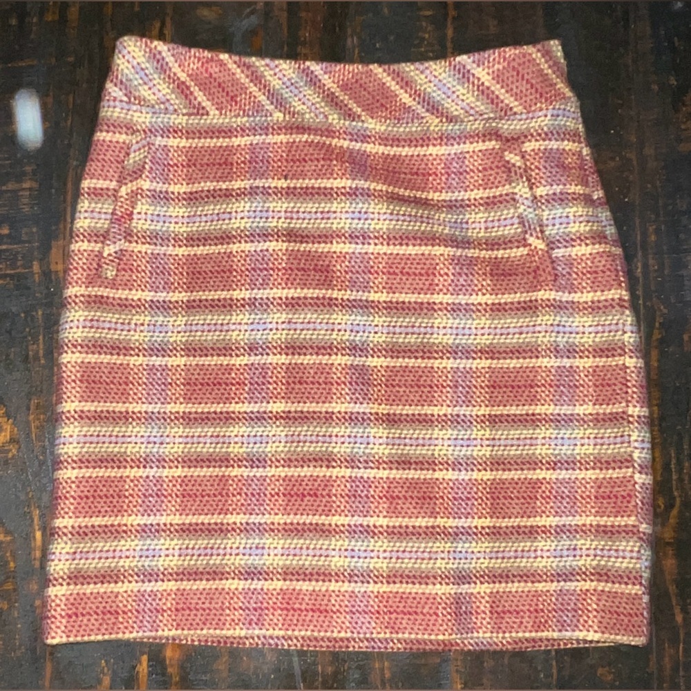 TALBOTS - WOMEN'S RED PRINT WOOL BLEND PENCIL SKIRT
